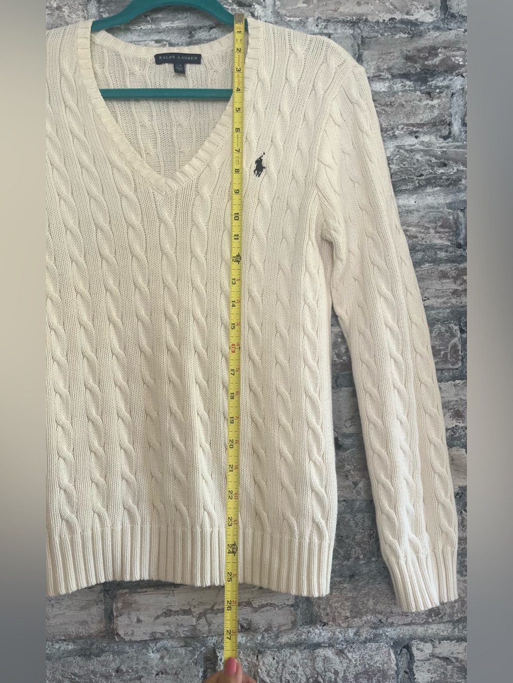 Ralph Lauren Cream Cable V-Neck Sweater Polo Emblem 100% Cotton smoke & pet free - Picture 5 of 7